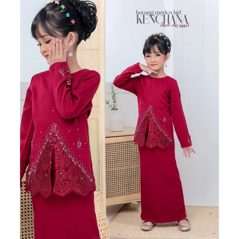 Moff Set Family BAJU Kurung Moden Kenchana In Maroon | FULL SET BAJU KEBAYA thumbnail 3