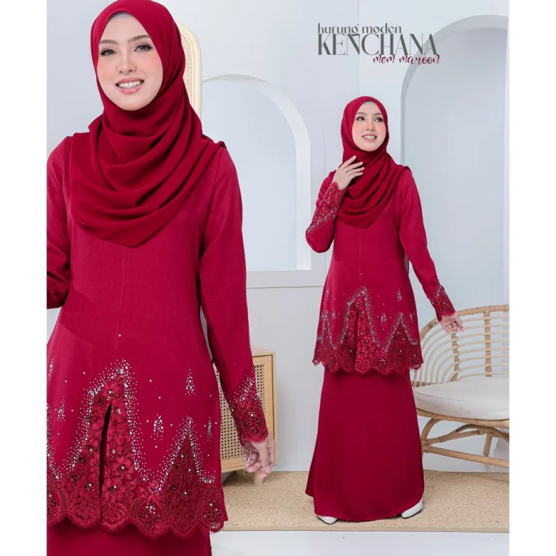 Moff Set Family BAJU Kurung Moden Kenchana In Maroon | FULL SET BAJU KEBAYA thumbnail 2