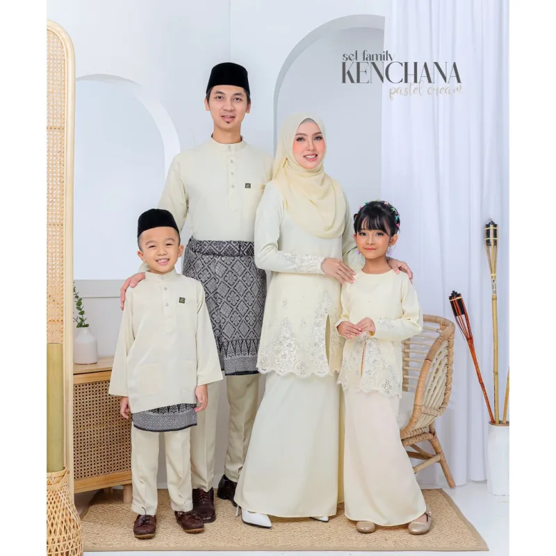 FULL SET FAMILY BAJU KRUNG KENCHANA | RAYA SEDONDON | BAJU KURUNG MODEN | KURUNG CREAM | BAJU RAYA 2023 | BY MOFF2U
