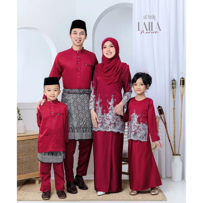 FULL SET FAMILY RAYA SEDONDON BAJU KURUNG LAILA| KURUNG MODEN MAROON| BAJU KURUNG RAYA 2023| BAJU MELAYU SEDONNON MOFF2U