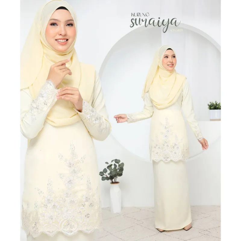 SET FAMILY BAJU KURUNG SURAIYA BAJU MELAYU WARNA CREAM RAYA 2024 | BAJU KURUNG LACE BY MOFF2u thumbnail 3