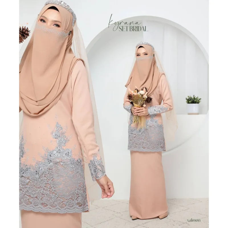 7 ITEM - 1 HARGA Bridal Set BAJU KURUNG KYRANA In NUDE CHAMPAGNE | Nikah Kahwin |Tunang | BY MOFF2U thumbnail 3
