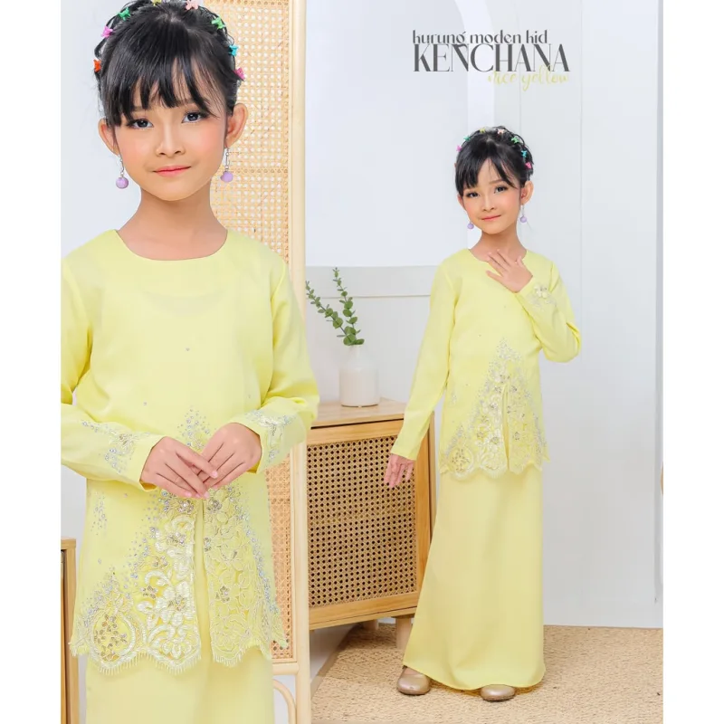 FULL SET FAMILY BAJU KRUNG KENCHANA | RAYA SEDONDON | BAJU KURUNG MODEN | KURUNG YELLOW | BAJU RAYA 2023 | BY MOFF2U thumbnail 3