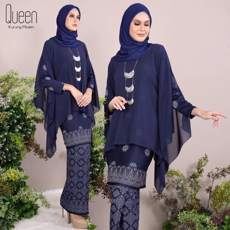 Set Family BAJU Kurung Moden Queen By In Navy Blue By Moff Collection thumbnail 2