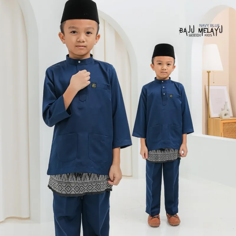 Set Family BAJU Kurung Moden Queen By In Navy Blue By Moff Collection thumbnail 4