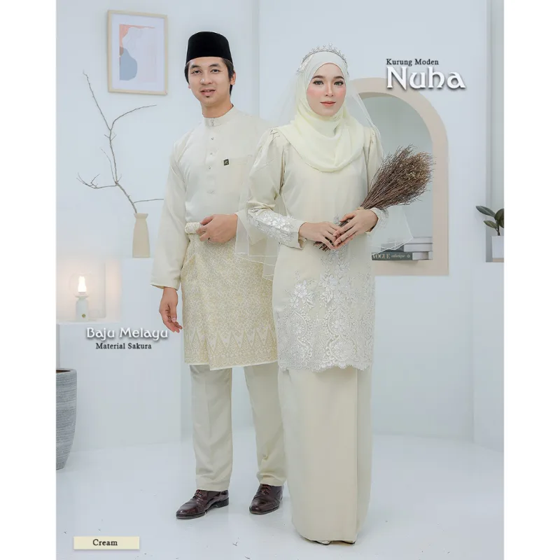 BAJU KURUNG MODEN Bridal Set NUHA In CREAM | Full set 7 Item | Tunang | Nikah | BAJU KURUNG LACEBY MOFF2U