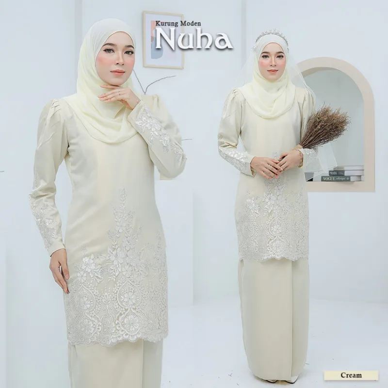 BAJU KURUNG MODEN Bridal Set NUHA In CREAM | Full set 7 Item | Tunang | Nikah | BAJU KURUNG LACEBY MOFF2U thumbnail 2