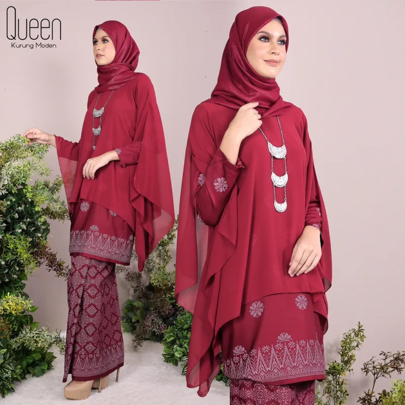 Set Family BAJU Kurung Moden Queen By In Maroon By Moff Collection thumbnail 2