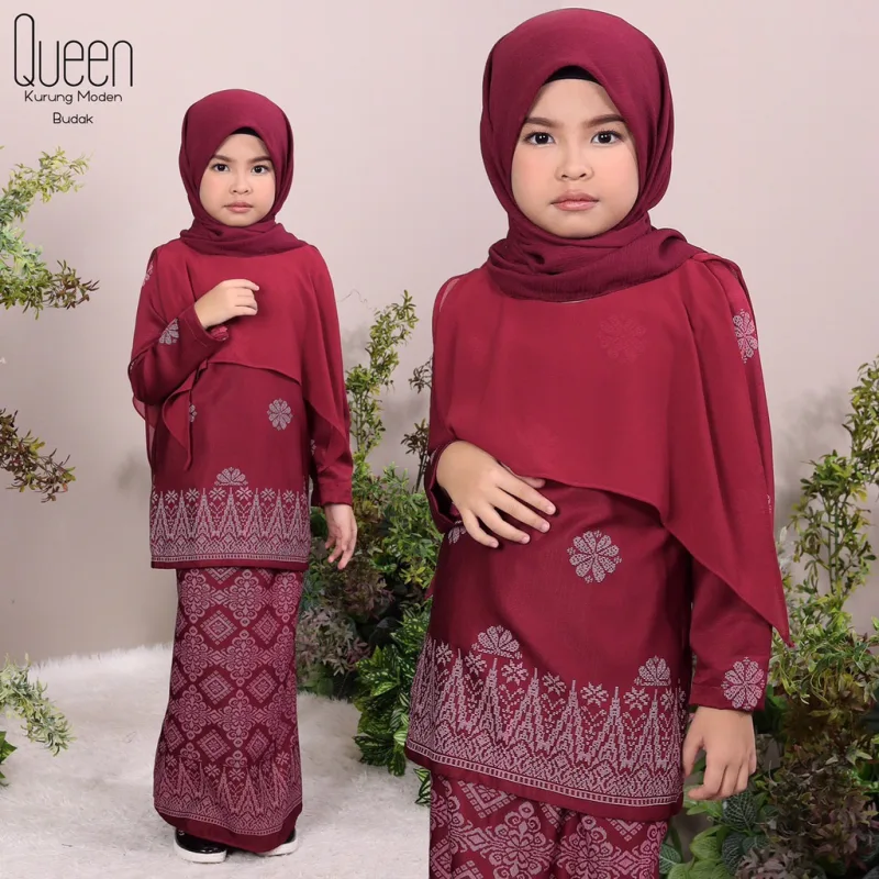 Set Family BAJU Kurung Moden Queen By In Maroon By Moff Collection thumbnail 3