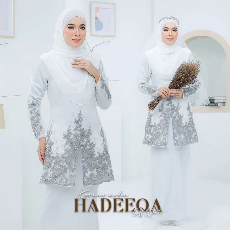 BAJU KURUNG MODEN Bridal Set Hadeeqa In OFF WHITE SILVER | Full set 7 Item | Tunang | Nikah | BAJU KURUNG LACEBY MOFF2U thumbnail 3