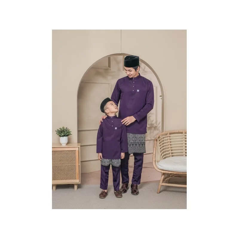 BAJU MELAYU SEDONDON |SET AYAH DAN ANAK| BAJU MELAYU SLIM FIT | BAJU MELAYU NUDE DARK PURPLE | BAJU MELAYU RAYA 2022 thumbnail 2