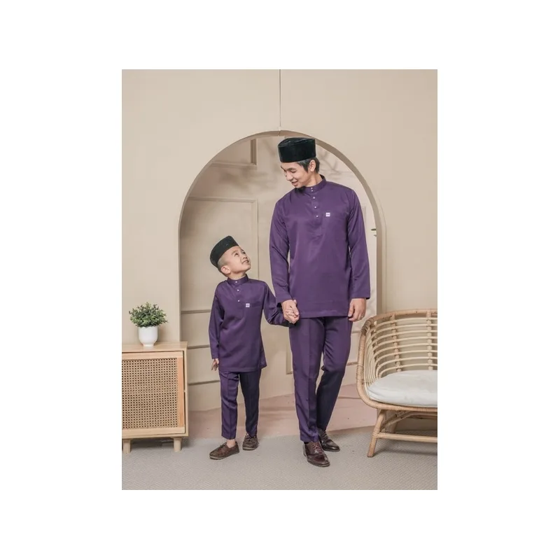 BAJU MELAYU SEDONDON |SET AYAH DAN ANAK| BAJU MELAYU SLIM FIT | BAJU MELAYU NUDE DARK PURPLE | BAJU MELAYU RAYA 2022 thumbnail 3
