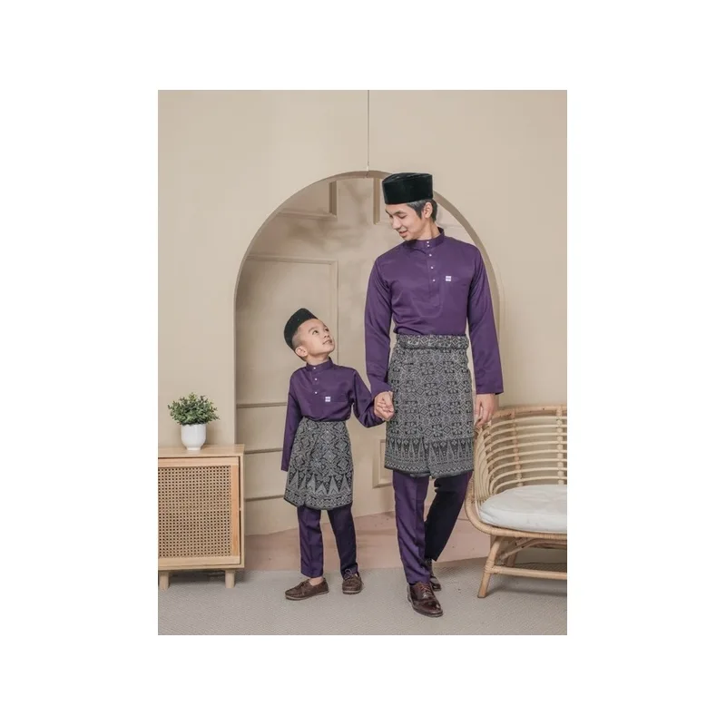 BAJU MELAYU SEDONDON |SET AYAH DAN ANAK| BAJU MELAYU SLIM FIT | BAJU MELAYU NUDE DARK PURPLE | BAJU MELAYU RAYA 2022 thumbnail 4