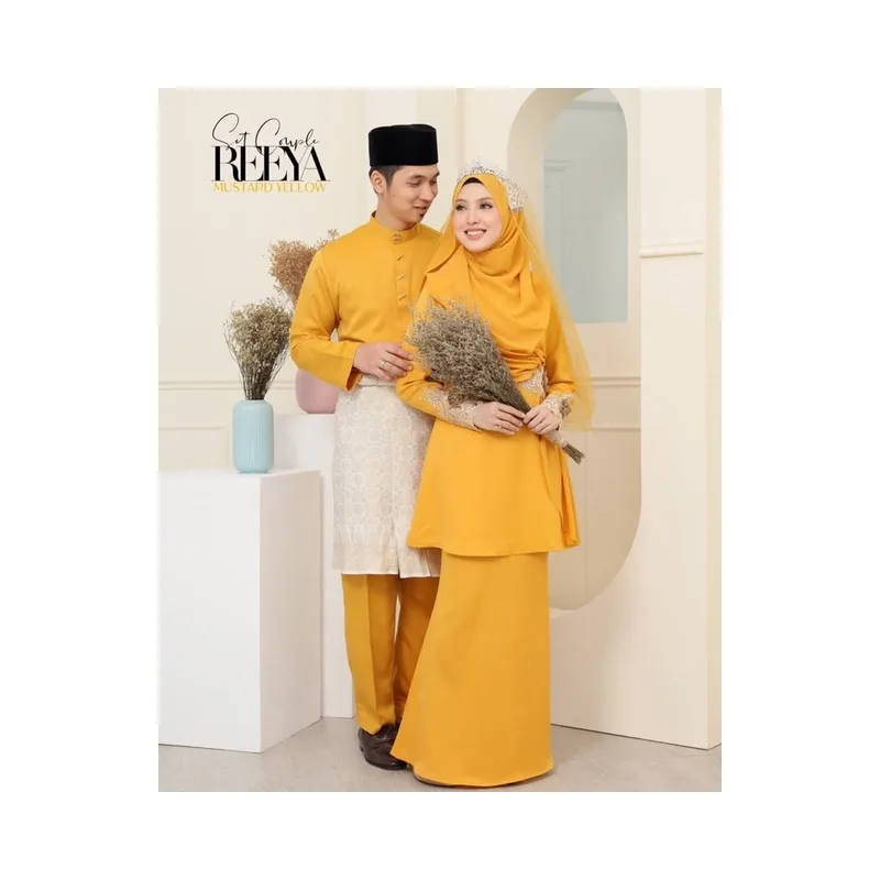 FULL SET FAMILY BAJU KURUNG REEYA MUSTARD | BAJU KURUNG MODEN LACE | SET FAMILY KURUNG RAYA thumbnail 2