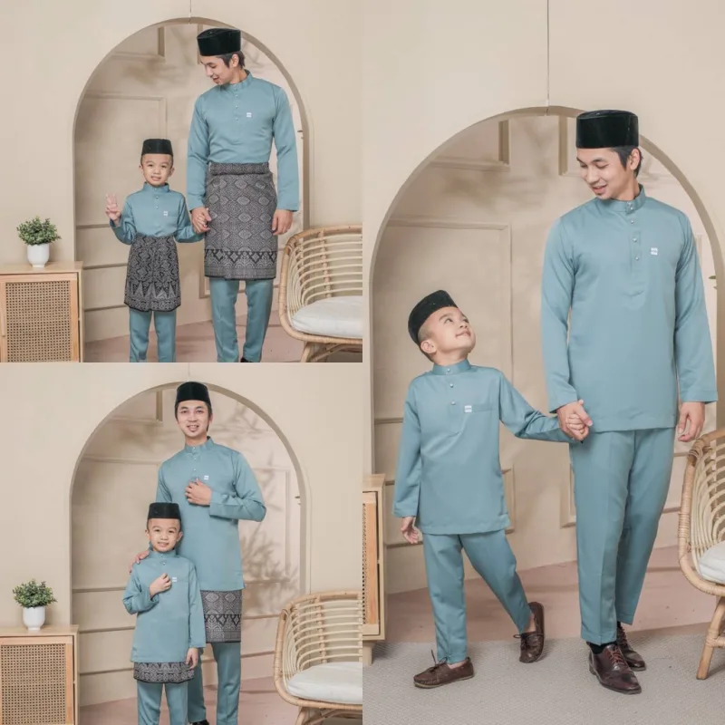 BAJU MELAYU SEDONDON | SET AYAH DAN ANAK | BAJU MELAYU SLIMFIT | BAJU MELAYU SMOKE BLUE | BAJU MELAYU RAYA 2024