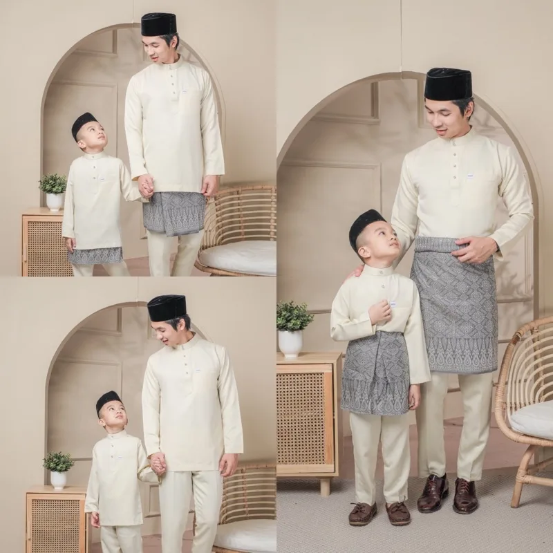 BAJU MELAYU SEDONDON |SET AYAH DAN ANAK| BAJU MELAYU SLIM FIT | BAJU MELAYU NUDE CREAM | BAJU MELAYU RAYA 2024