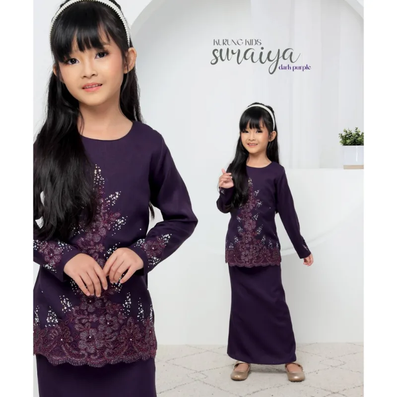SET FAMILY BAJU KURUNG SURAIYA BAJU MELAYU WARNA DARK PURPLE RAYA 2024 | BAJU KURUNG LACE BY MOFF2u thumbnail 4