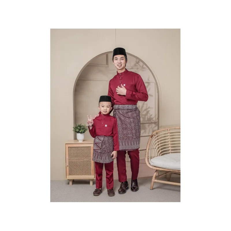 BAJU MELAYU SEDONDON |SET AYAH DAN ANAK| BAJU MELAYU SLIM FIT | BAJU MELAYU NUDE MAROON | BAJU MELAYU RAYA 2024 thumbnail 2
