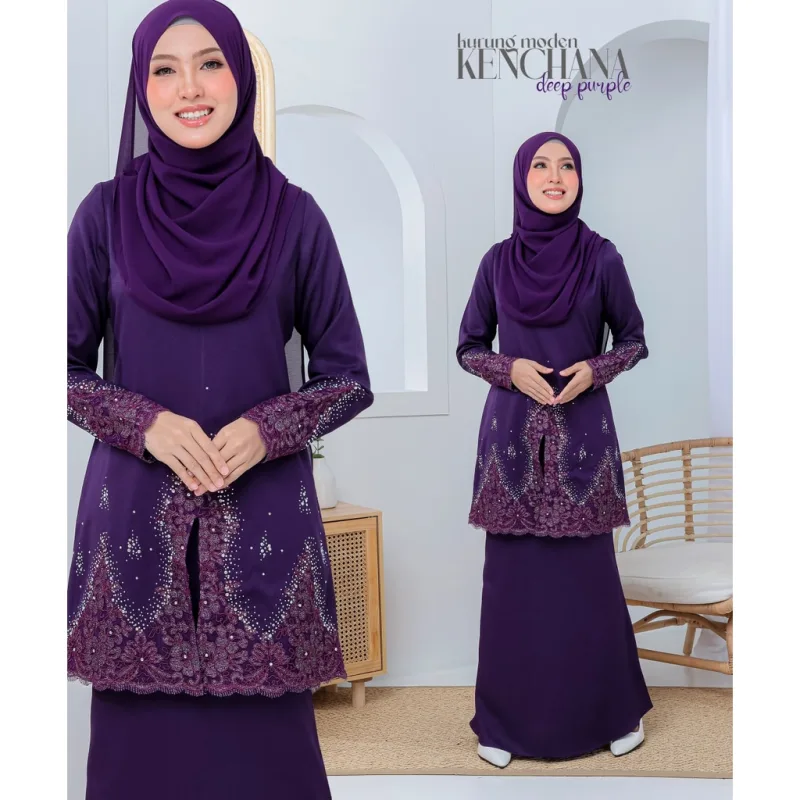 FULL SET FAMILY BAJU KRUNG KENCHANA | RAYA SEDONDON | BAJU KURUNG MODEN | KURUNG DARK PURPLE| BAJU RAYA 2023 | BY MOFF2U thumbnail 2