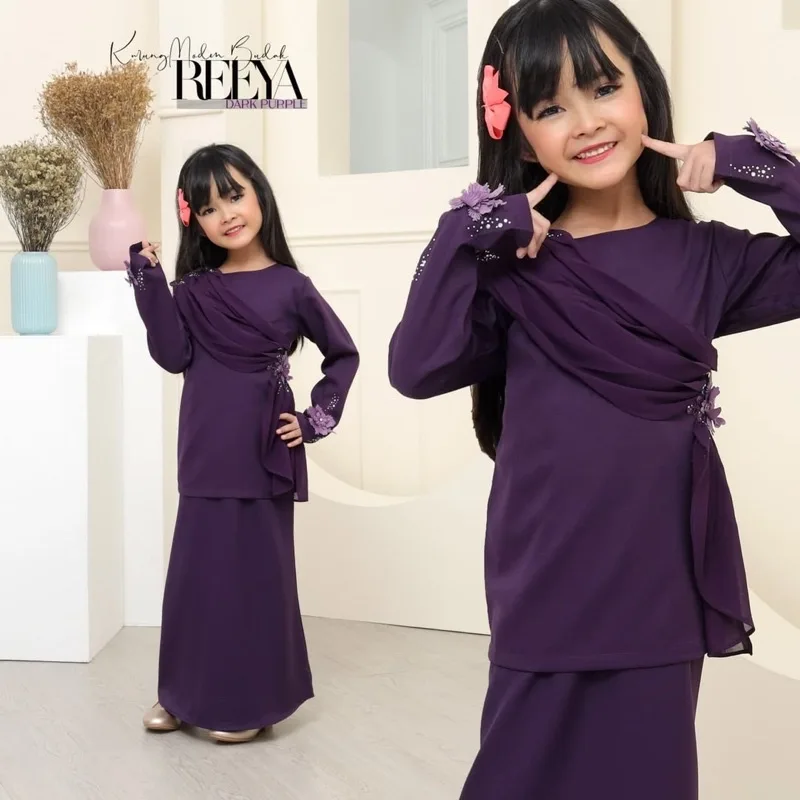 FULL SET FAMILY BAJU KURUNG MODEN | BAJU KURUNG LACE| DARK PURPLE REEYA RAYA 2023 by MOFF2U thumbnail 4