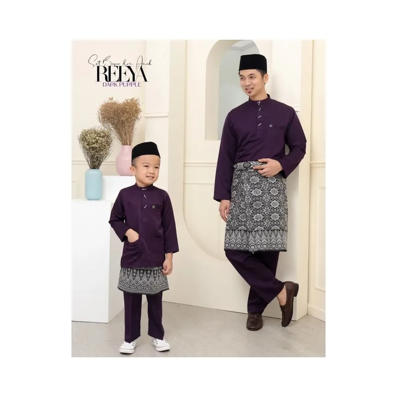 FULL SET FAMILY BAJU KURUNG MODEN | BAJU KURUNG LACE| DARK PURPLE REEYA RAYA 2023 by MOFF2U thumbnail 2