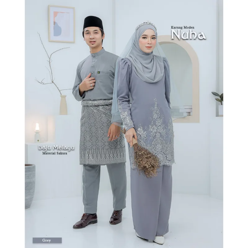 BAJU KURUNG MODEN Bridal Set NUHA In GREY | Full set 7 Item | Tunang | Nikah | BAJU KURUNG LACEBY MOFF2U