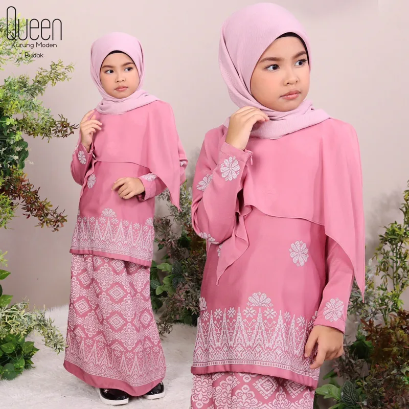 Set Family BAJU Kurung Moden Queen By In Dusty Pink By Moff Collection thumbnail 3