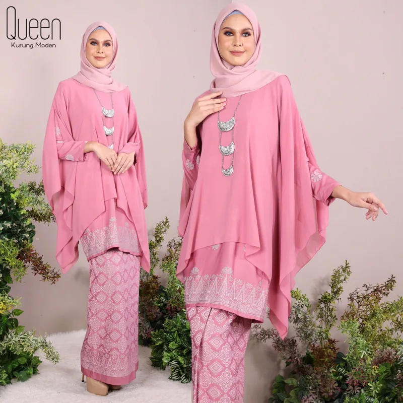 Set Family BAJU Kurung Moden Queen By In Dusty Pink By Moff Collection thumbnail 2