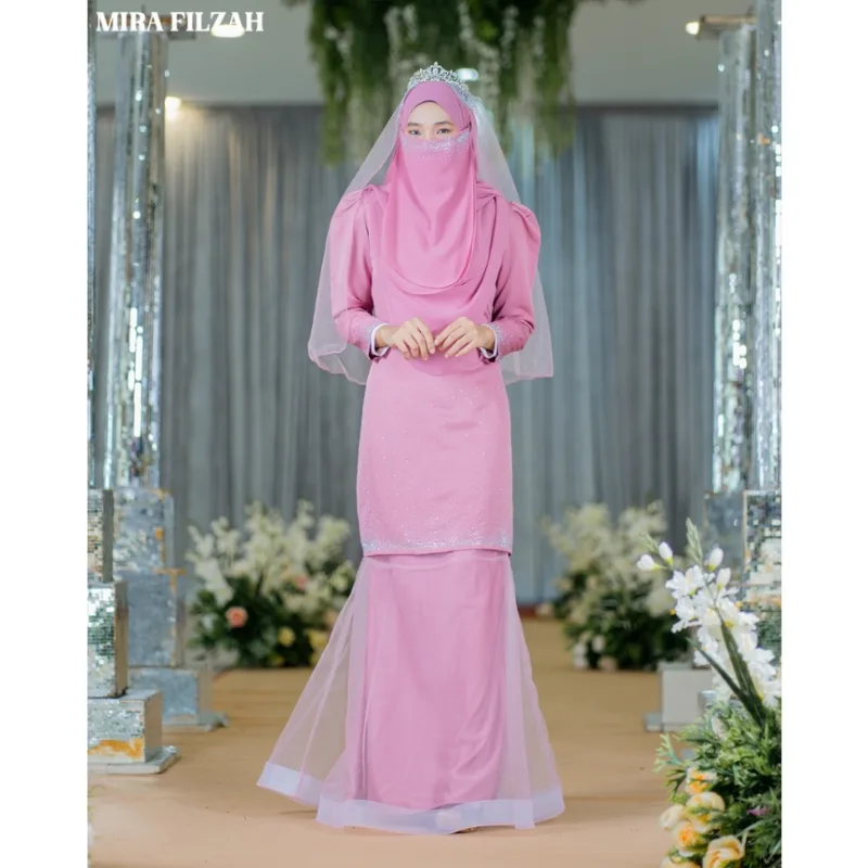 MOFF Bridal Set BAJU KURUNG MODEN Mira Filzah In DUSTY PINK | Nikah Kahwin | Tunang | Full set Kurung Moden thumbnail 2