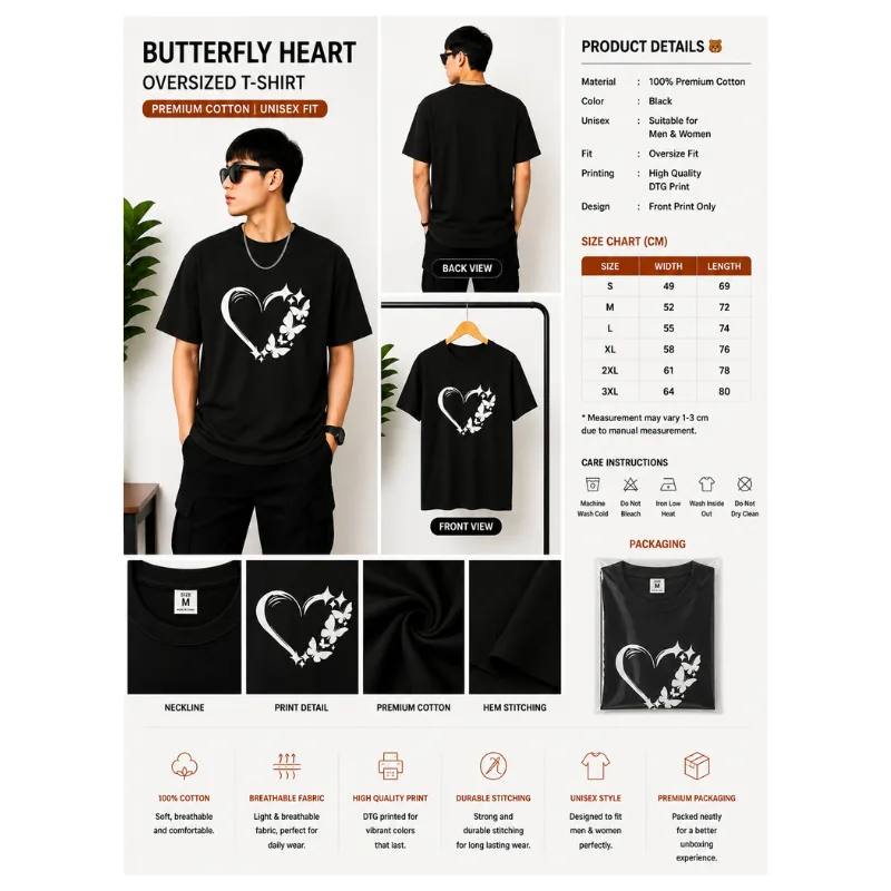 BUTTERFLY HEART Oversized T-Shirt thumbnail 2