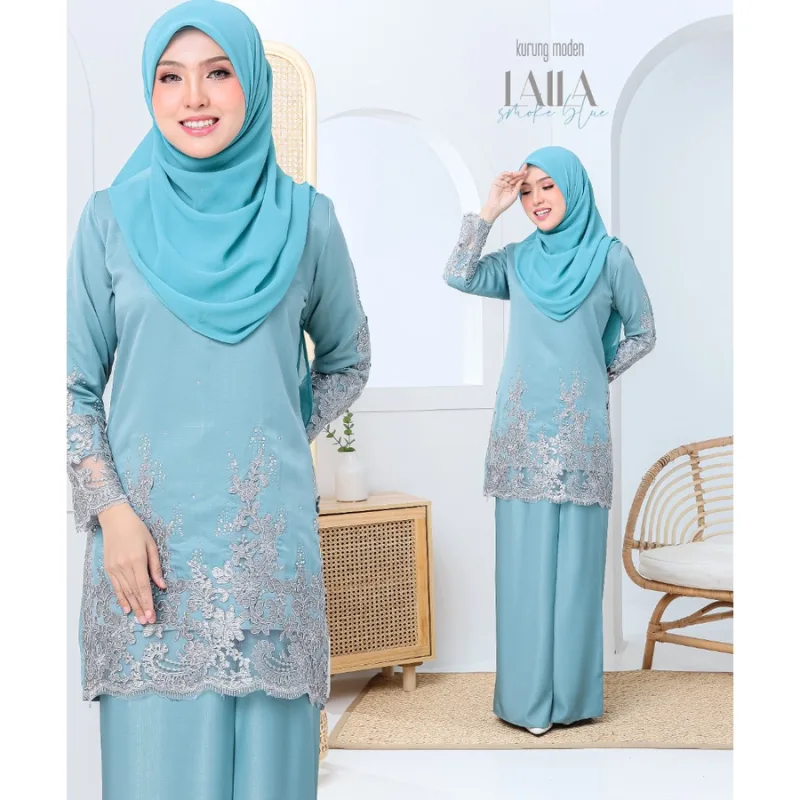 FULL SET FAMILY RAYA SEDONDON | BAJU KURUNG LAILA| KURUNG MODEN SMOKE BLUE| BAJU KURUNG RAYA 2023| BAJU MELAYU SEDONNON thumbnail 2
