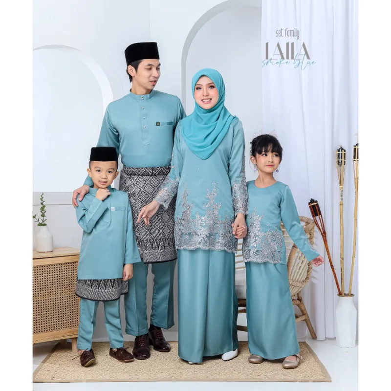 FULL SET FAMILY RAYA SEDONDON | BAJU KURUNG LAILA| KURUNG MODEN SMOKE BLUE| BAJU KURUNG RAYA 2023| BAJU MELAYU SEDONNON