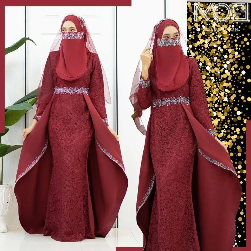 MOFF Bridal Set BAJU DRESS Lareenda In MAROON | Nikah Kahwin |Tunang | Full set Kurung Moden
