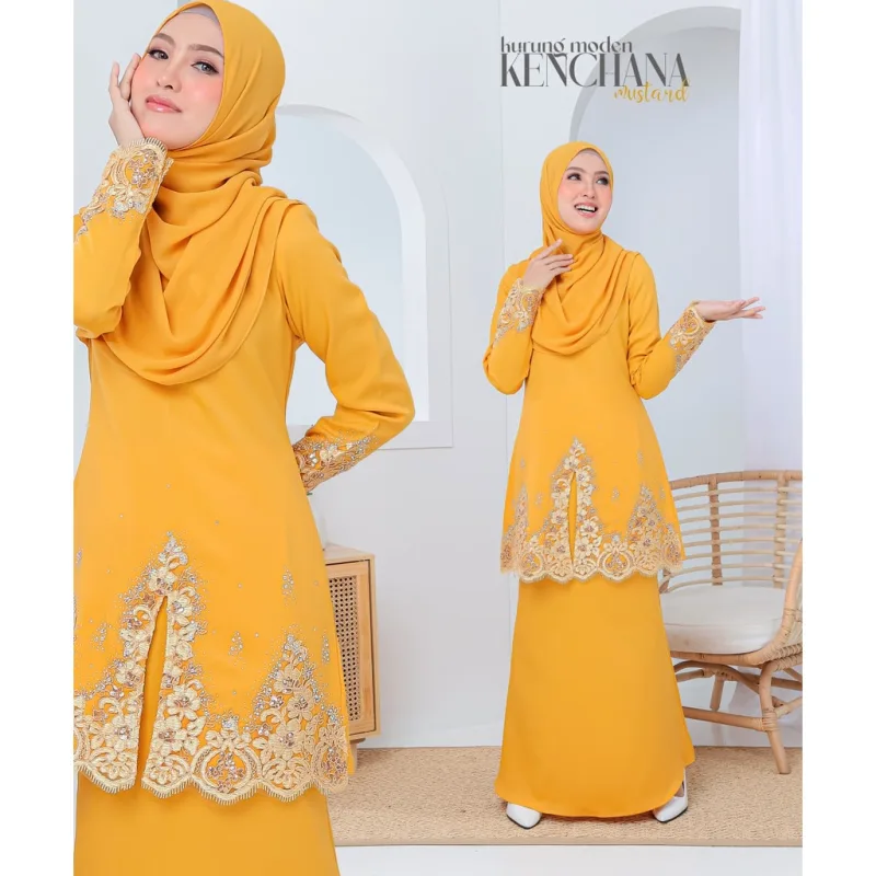 FULL SET FAMILY BAJU KRUNG KENCHANA | RAYA SEDONDON | BAJU KURUNG MODEN | KURUNG MUSTARD | BAJU RAYA 2023 | BY MOFF2U thumbnail 2