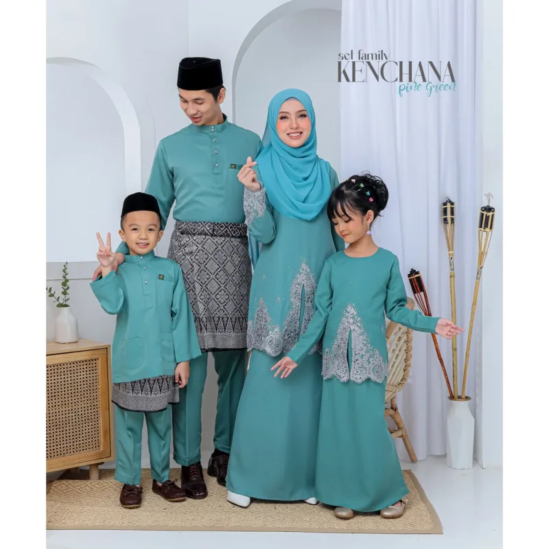 FULL SET FAMILY BAJU KRUNG KENCHANA | RAYA SEDONDON | BAJU KURUNG MODEN | KURUNG PINE GREEN | BAJU RAYA 2023 | BY MOFF2U