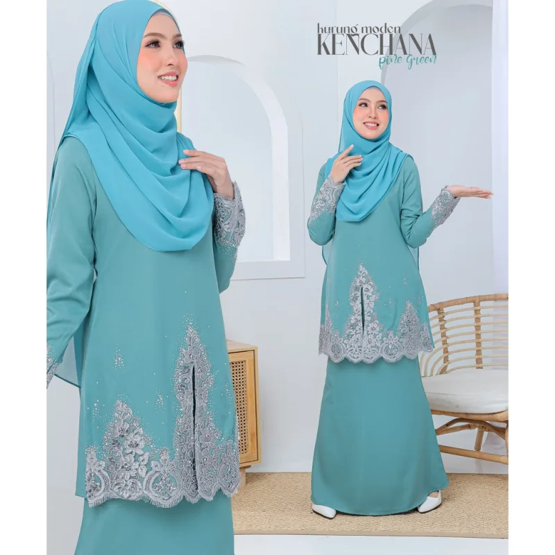 FULL SET FAMILY BAJU KRUNG KENCHANA | RAYA SEDONDON | BAJU KURUNG MODEN | KURUNG PINE GREEN | BAJU RAYA 2023 | BY MOFF2U thumbnail 2