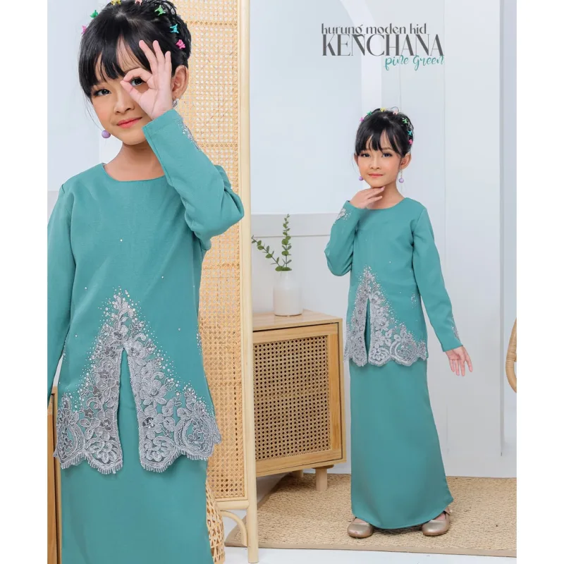 FULL SET FAMILY BAJU KRUNG KENCHANA | RAYA SEDONDON | BAJU KURUNG MODEN | KURUNG PINE GREEN | BAJU RAYA 2023 | BY MOFF2U thumbnail 3