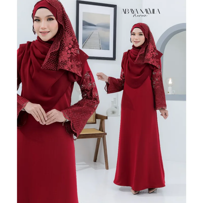 NEW DESIGN JUBAH ABAYA KEBARUNG NAWILA SEKALI SHAWL IN 7 COLOUR I DINNER I KENDURI I MAJLIS AKIKAH BY MOFF COLLECTION thumbnail 2