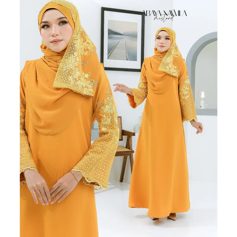 NEW DESIGN JUBAH ABAYA KEBARUNG NAWILA SEKALI SHAWL IN 7 COLOUR I DINNER I KENDURI I MAJLIS AKIKAH BY MOFF COLLECTION thumbnail 4