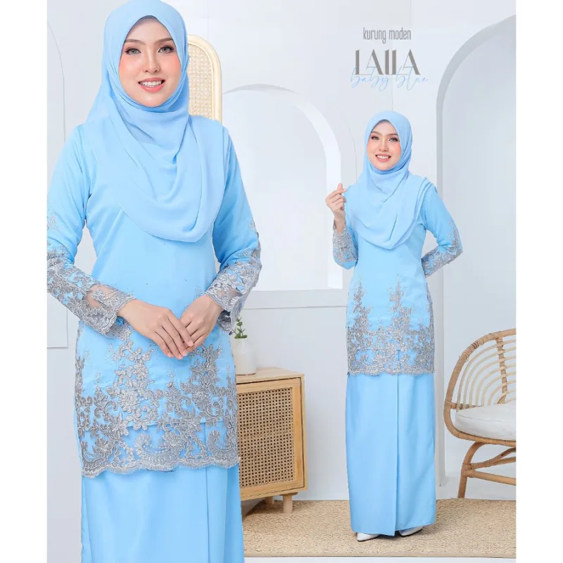 FULL SET FAMILY RAYA SEDONDON | BAJU KURUNG LAILA| KURUNG MODEN BABY BLUE | BAJU KURUNG RAYA 2023| BAJU MELAYU SEDONNON thumbnail 2