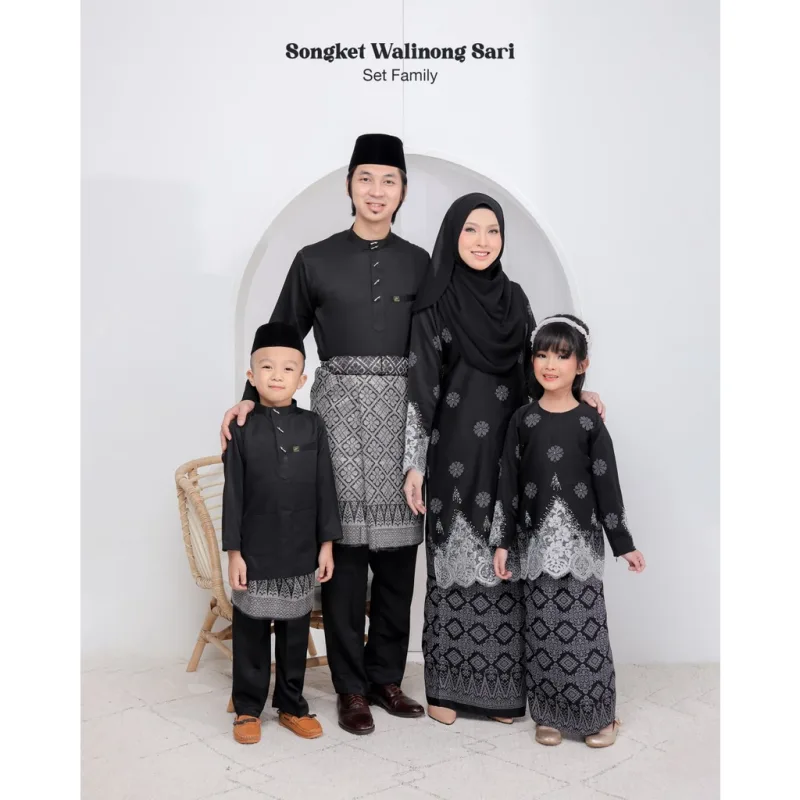 SET FAMILY WALINONG SARI | KURUNG WALINONGSARI IN BLACK BY MOFF COLLECTION