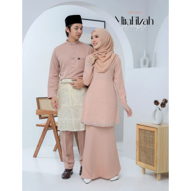 MOFF Bridal Set BAJU KURUNG Mira Filzah In SALMON SKIN | Nikah Kahwin | Tunang | Full set Kurung Moden
