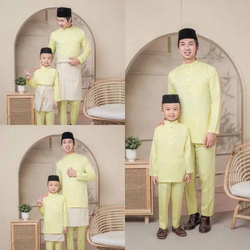 BAJU MELAYU SEDONDON |SET AYAH DAN ANAK| BAJU MELAYU SLIM FIT | BAJU MELAYU YELLOW | BAJU MELAYU RAYA 2024