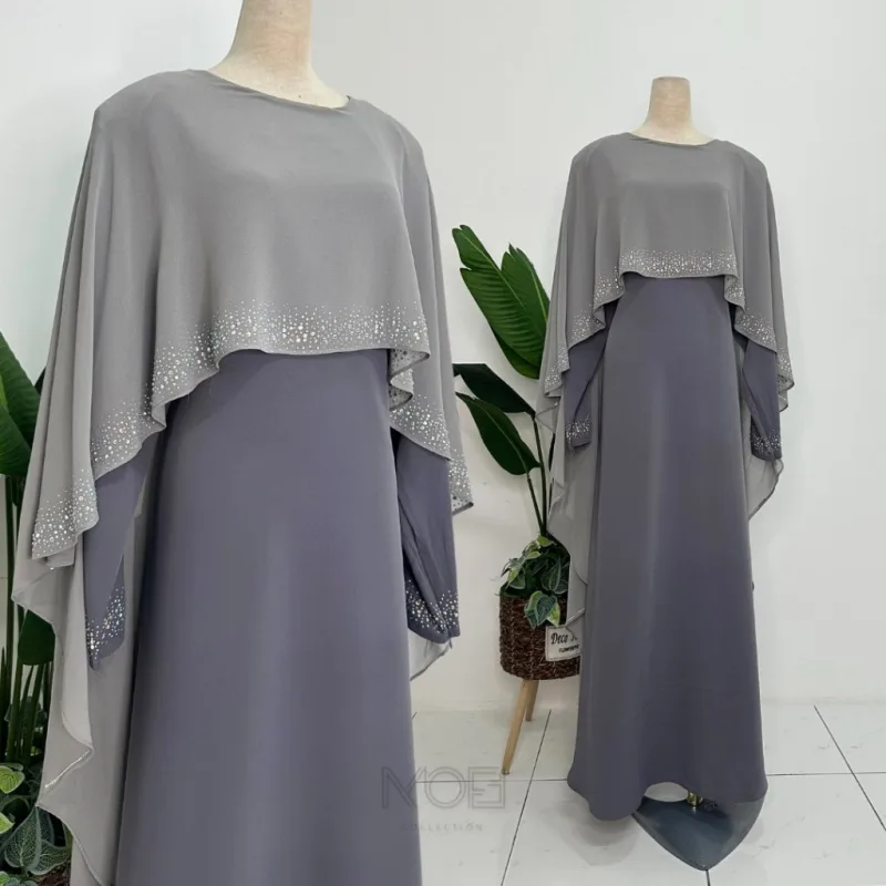BAJU DRESS | BAJU JUBAH Bridal Set Ratu Arab In Grey | Full set 8 Item | Nikah | Tunang BY MOFF2U thumbnail 3