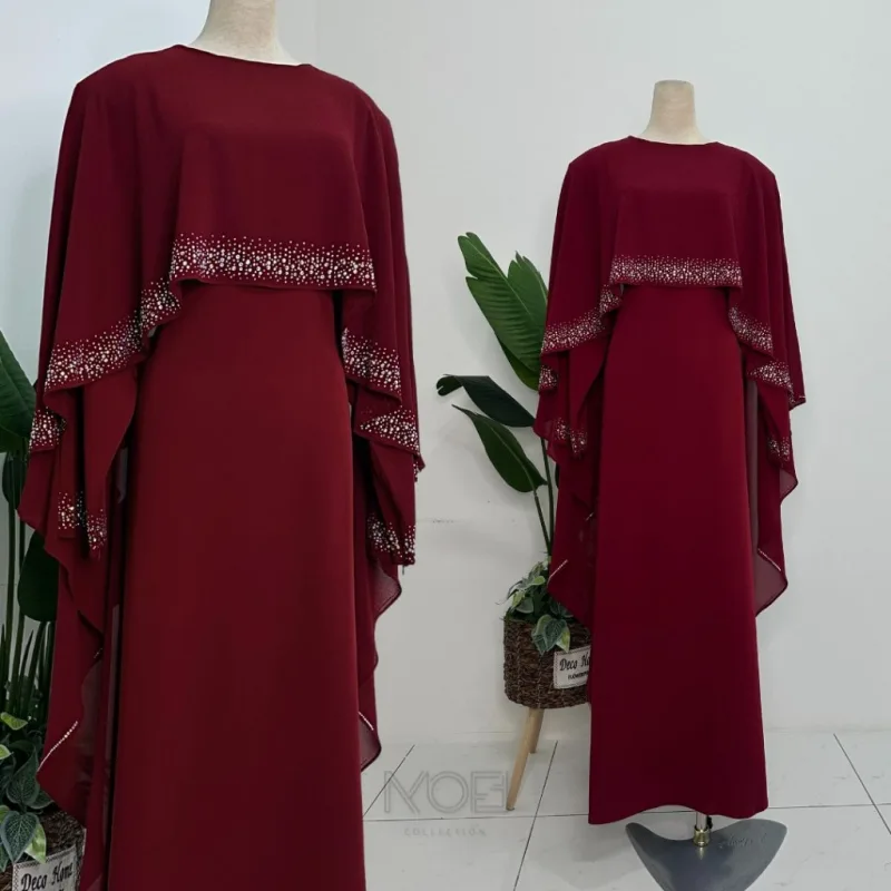 MOFF Bridal Set BAJU JUBAH Ratu Arab In Maroon | BAJU DRESS | Full set 8 Item | Nikah | Tunang thumbnail 3