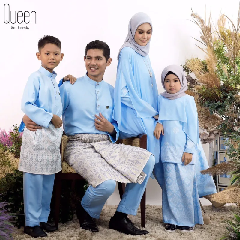 Set Family BAJU Kurung Moden Queen By In Baby Blue By Moff Collection