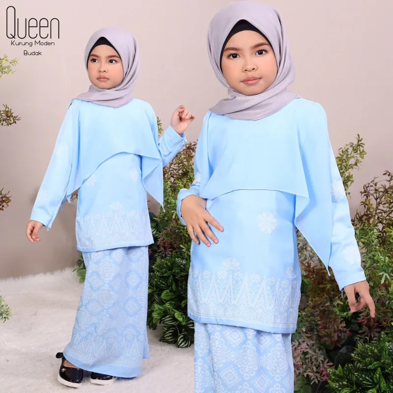 Set Family BAJU Kurung Moden Queen By In Baby Blue By Moff Collection thumbnail 3
