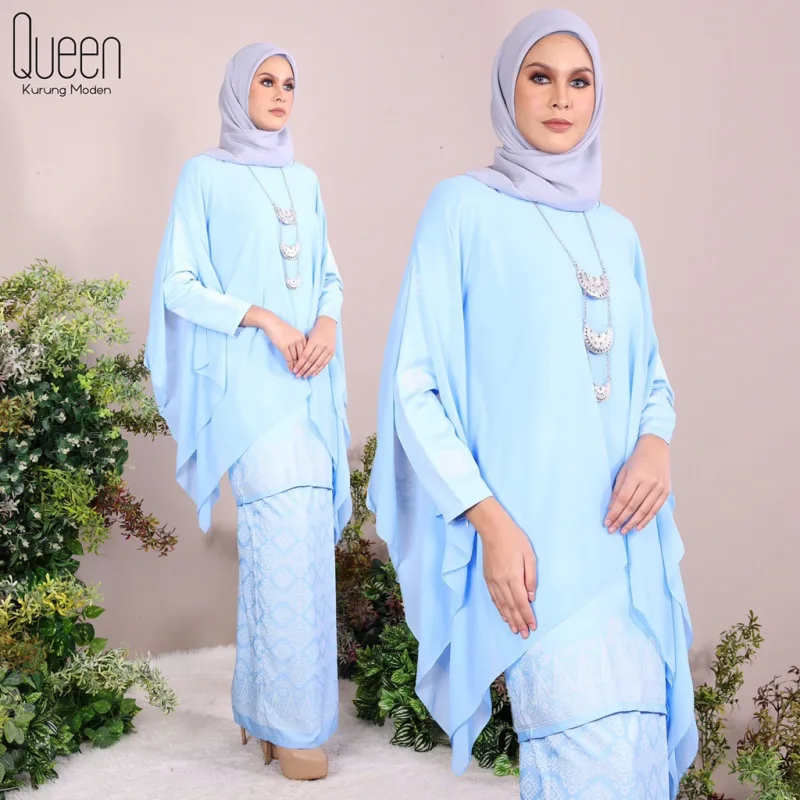 Set Family BAJU Kurung Moden Queen By In Baby Blue By Moff Collection thumbnail 2