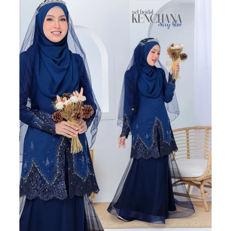 FULL SET FAMILY BAJU KRUNG KENCHANA | RAYA SEDONDON | BAJU KURUNG MODEN | KURUNG NAVY BLUE | BAJU RAYA 2023 | BY MOFF2U thumbnail 3