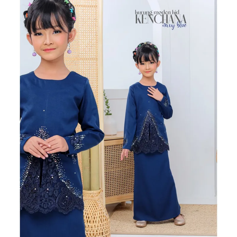 FULL SET FAMILY BAJU KRUNG KENCHANA | RAYA SEDONDON | BAJU KURUNG MODEN | KURUNG NAVY BLUE | BAJU RAYA 2023 | BY MOFF2U thumbnail 4
